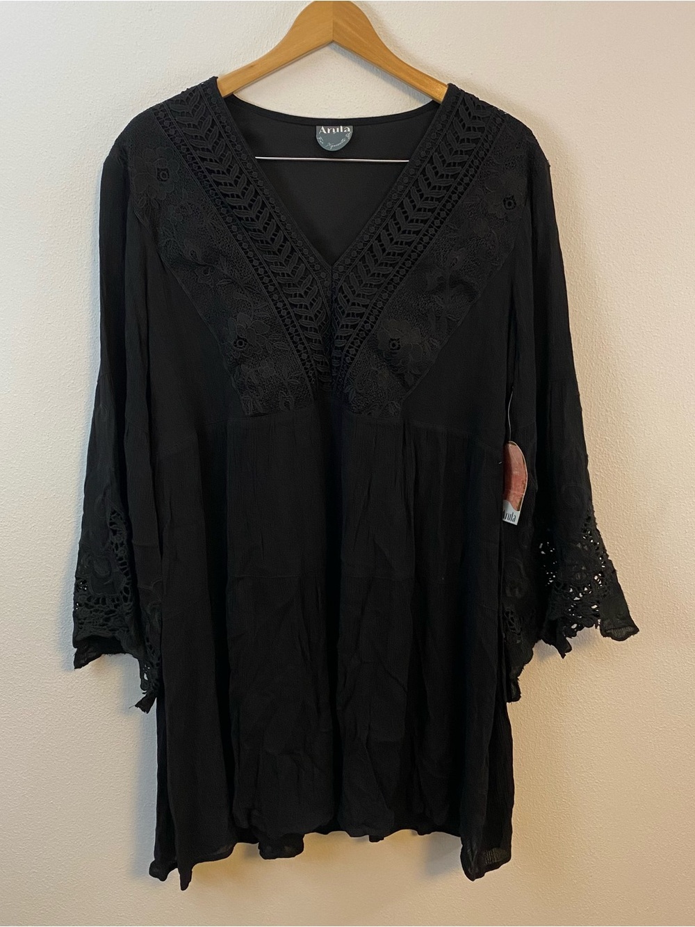 Arula Black Long Sleeve Lace V-Neck Mini Dress Womens X (XL)